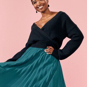 MODCLOTH Sulty Sophisticated Surplice Sweater Faux Wrap Knit Pullover V-Neck S